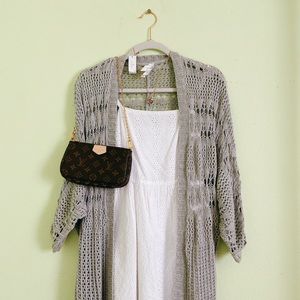 crochet knit duster cardigan - light gray
